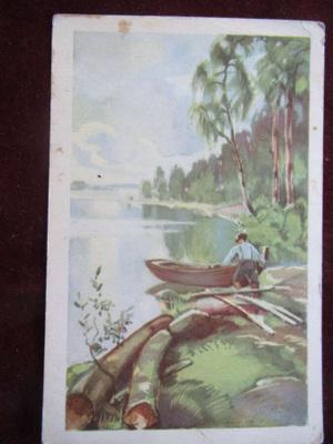 Mies ja vene. Urpo Maasio. Postikortti