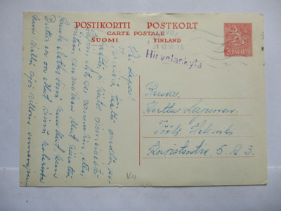 1958 Hirvelänkylä (Anjalankoski) rivil s + Kouvola
