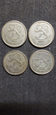 Hopea markka 4 kpl, v. 1965 hopea raha