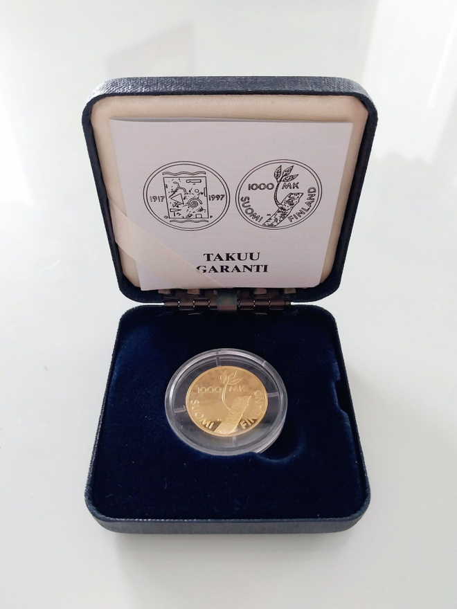 1000 mk Suomen 80-vuotisjuhlaraha (Proof, alkuperäiskapseli)