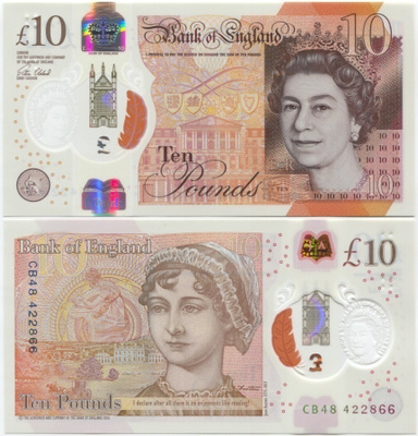 Englanti Iso-Britannia 10£ 2016 (2017) UNC UUSI Polymer QEII