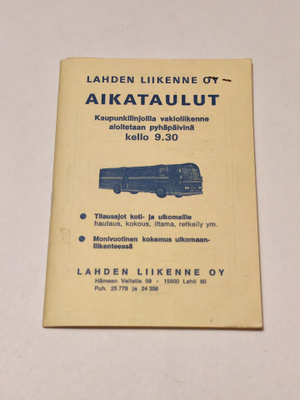 Lahden Liikenne Oy aikataulut 1980