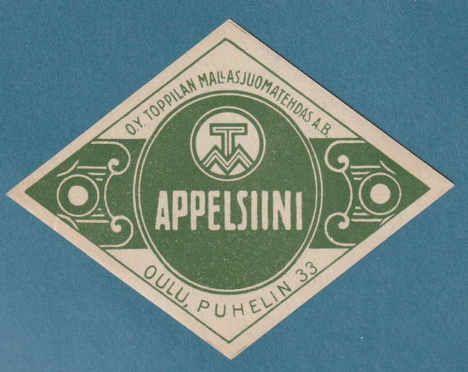 VANHA JUOMAETIKETTI - APPELSIINI OULU (K16-S31)