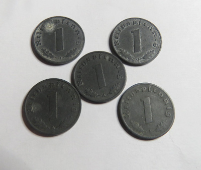 Saksa/third reich 1 pfennig 5 kpl