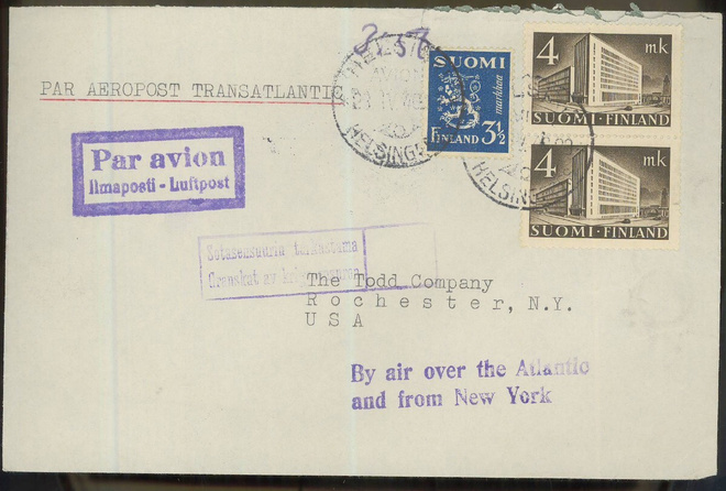 M30 1940 lentokirje USAhan