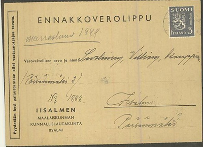 1947 3mk harmaa painotuotteella
