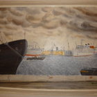 MAALAUS SATAMASTA LAIVOINEEN koko 84x67cm kehyksineen - pikkukuva 1