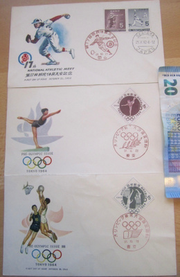 3 FDC Kuorta Japani Olympia Tokyo 1964 Pre-Olympic Baseball