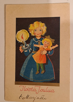 tytöllä nukke, vanha, käsipostia