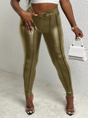 UUSI kiiltävä vihreä tekonahka leggings S/EUR36 upea saumaus