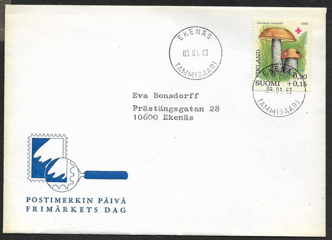 Postiläh. - Pun.risti 1980 90+15p (LAPE 864) Ekenäs 3.1.82