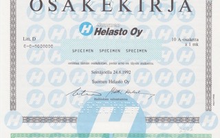 OKK 1992 Suomen Helasto Oy spec, Seinäjoki pörssi osakekirja