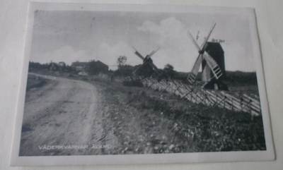 Åland, väderkvarnar / tuulimyllyjä, vanha mv pk, p. 1936