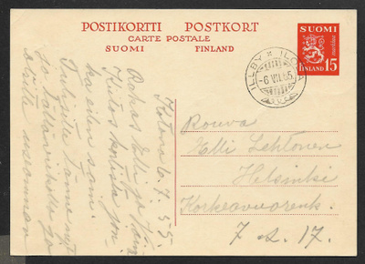 Postil. - Ehiö 15mk (LAPE 108) Illby 6.7.1955