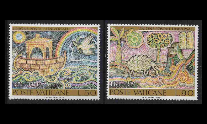 Vatikaani 633-4 ** UPU 100v mosaiikkitaidetta (1974)