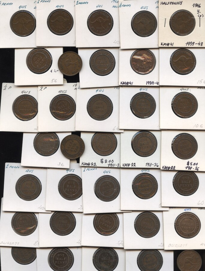Australia half penny 35 kpl ja uudempia 50 kpl