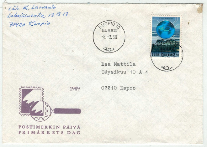 1990 hologrammi 2,50mk loistoleimainen kirje