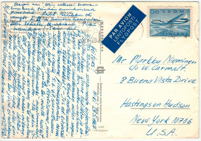 M63 1963 45p lentokone postikortti lentopostissa USAhan