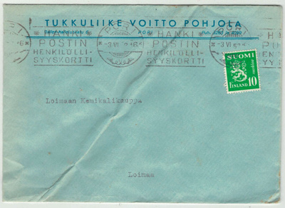 M30 1952 10mk painotuotekuori