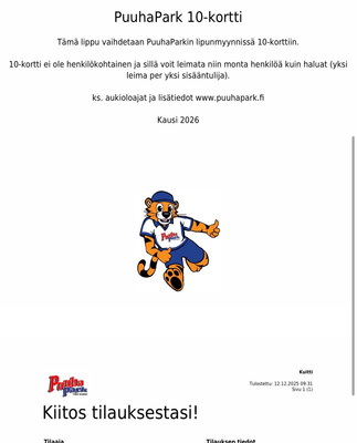 Puuhapark 10 kerran kortti