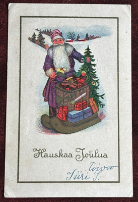 Joulu, joulupukki lahjoja kelkassa, kulkenut