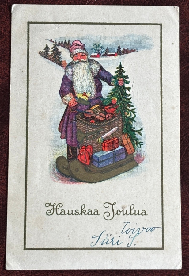 Joulu, joulupukki lahjoja kelkassa, kulkenut