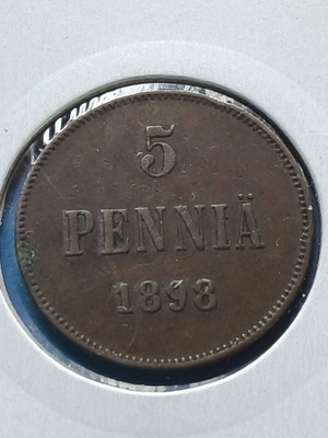 Upeakuntoinen keräilykappale 5 PENNIÄ 1898, Katso!