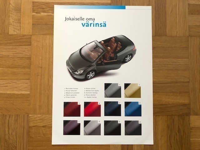 Värikartta Peugeot 307 CC 2003/2004. Esite