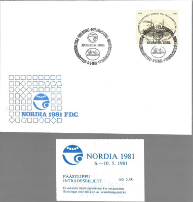 1981 FDC NORDIA 1981 + POSTIMERKKINÄYTTELYN PÄÄSYLIPPU