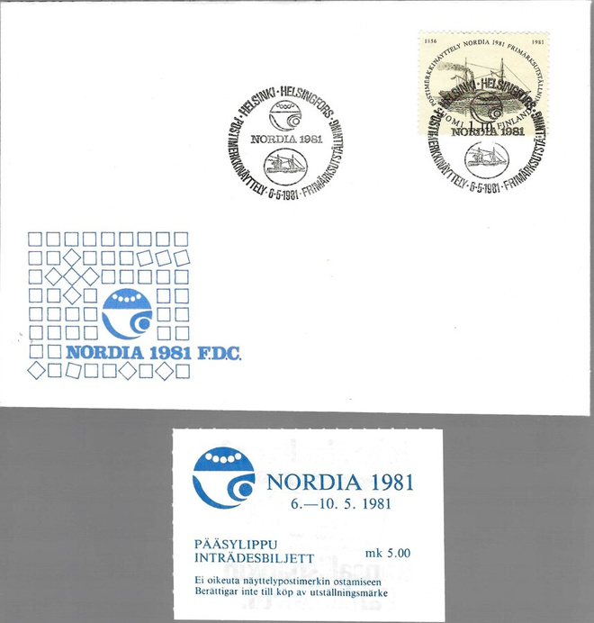 1981 FDC NORDIA 1981 + POSTIMERKKINÄYTTELYN PÄÄSYLIPPU