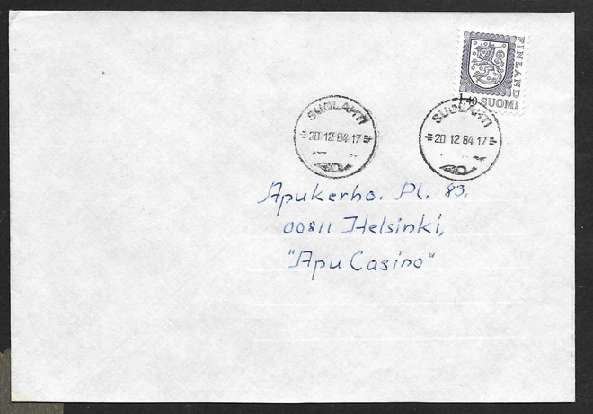 Postilähetys - Yl.m. 1,40 (LAPE 936) Suolahti 20.12.84