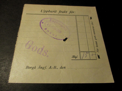 1920 Ångfartyget Borgå kuitti