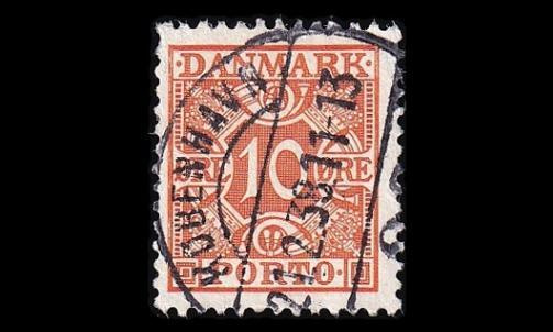 Tanska PORTO_28 o 10 öre oranssi ruututausta (1934)