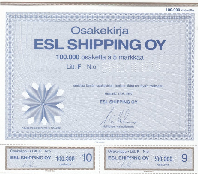 OKK 1997 Vaustamo ESL Shipping Oy spec, Helsinki