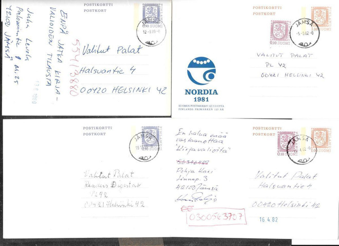 Postilähetyksiä erä 20kpl - ehiökortteja