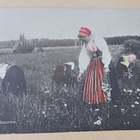 Leksand, leidit kansanpuvuissa poimimassa kukkia, p. 1909 - pikkukuva 1