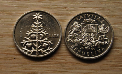 1 lats 2009 Latvia, JOULUKUUSI, Christmas tree