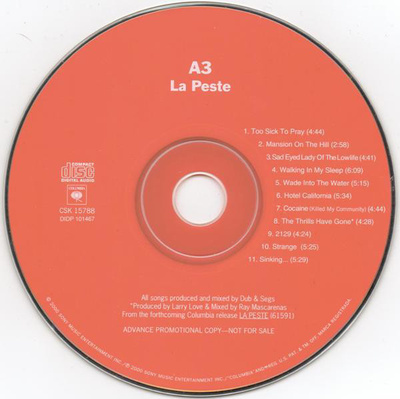 A3  ::  LA PESTE  ::  CD  ALBUM   ADVANCE  COPY  PROMO  2000