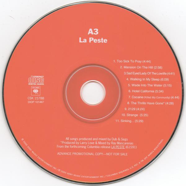 A3  ::  LA PESTE  ::  CD  ALBUM   ADVANCE  COPY  PROMO  2000