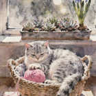 Kissa korissa, vaaleanpunainen lankakerä - pikkukuva 1