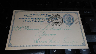 Usa - Porvoo UPU Ehiökortti 1897 26/11