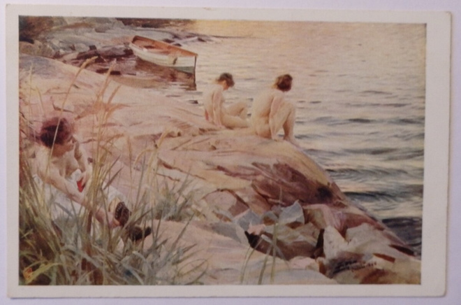 Anders Zorn, taidepostikortti Kylpeviä tyttöjä