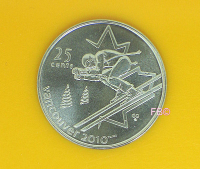 2010 Kanada 25c. Olympia Juhlakolikko : ALPPIHIIHTO UNC.