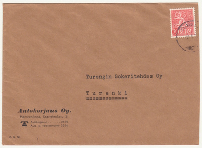 Hämeenlinna firmakuori Autokorjaus Oy 1956