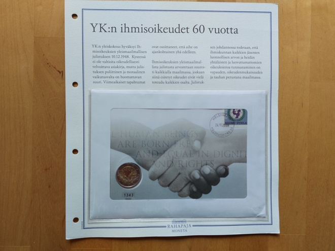 YK:n  IHMISOIKEUDET  60  VUOTTA  - KOLIKKO  2€