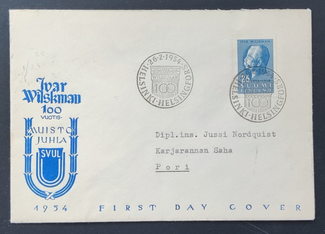 1954 FDC Ivar Wilskman, tuloleima
