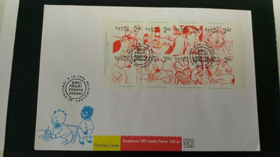 Ensipäivä FDC  Sarjakuva 100 vuotta/Serier 100 ÅR, 9.10.1996