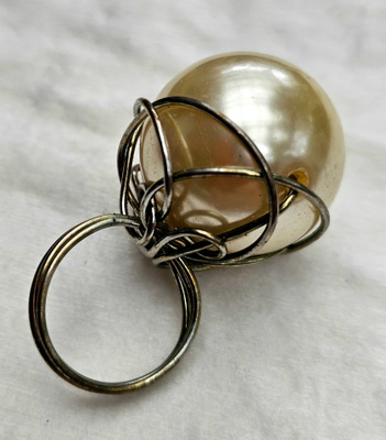 Vintage Adjustable Ring with Large Pearl