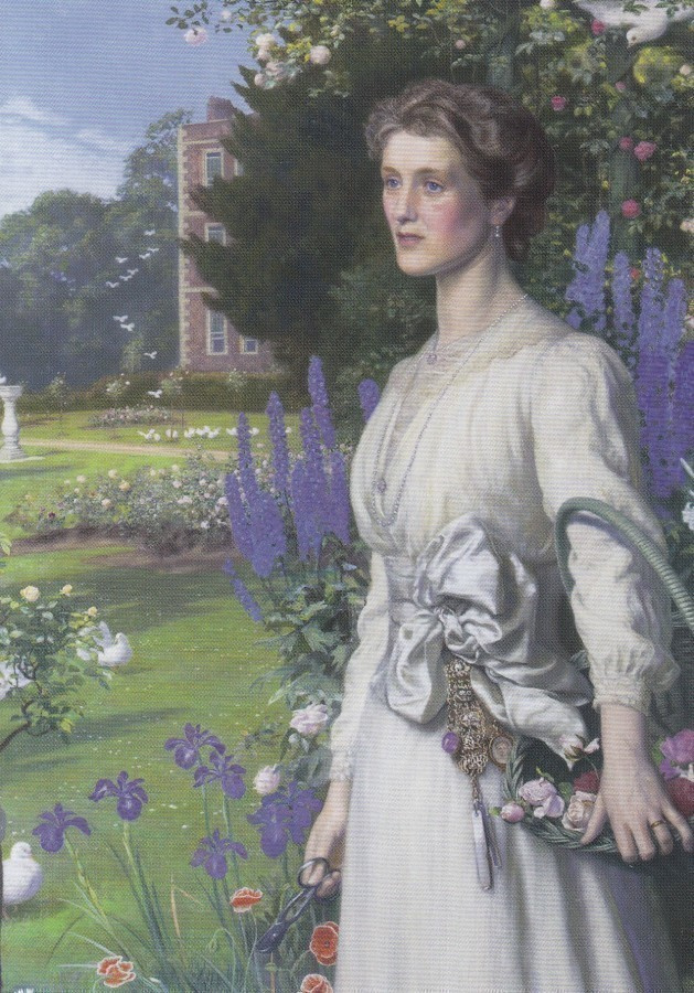 Arthur Hughes: Nainen kukkakorin kanssa