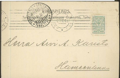 Firmakuori Turun Kansallinen Kirjakauppa kirjatilaus 1912